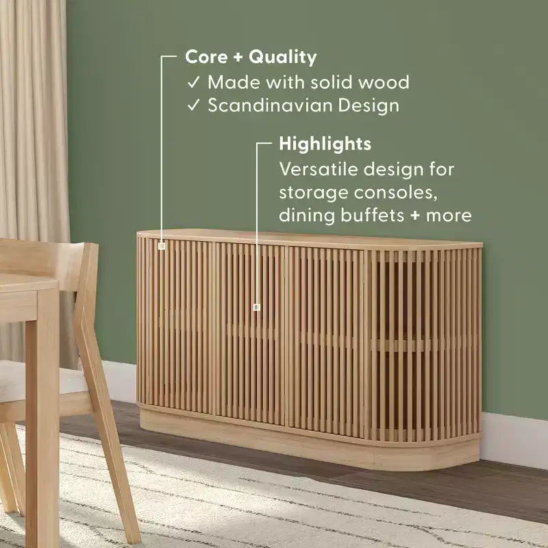 Buffet en bois massif Plank+Beam Contour avec 3 portes, meuble TV 59 po pour salon