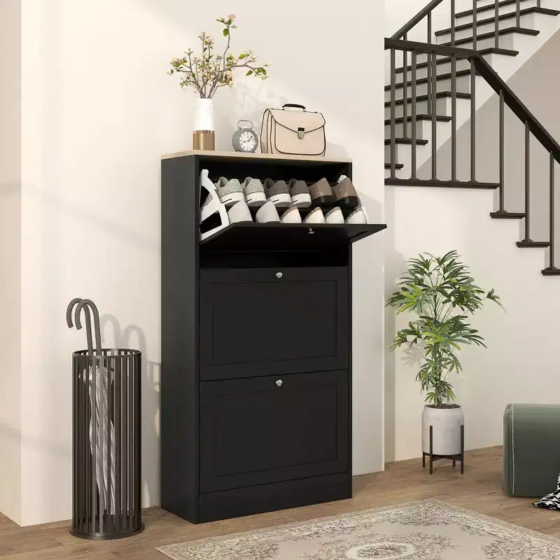 Meuble à chaussures étroit HOMCOM pour entrée avec 3 tiroirs basculants et étagères réglables, organisateur de rangement pour 12 à 18 paires de chaussures