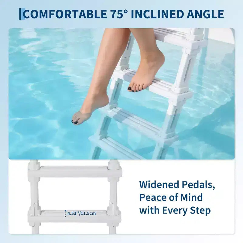 Échelle de piscine robuste à 5 marches avec double main courante Marches antidérapantes en PE résistant Capacité de 180 kg Convient aux piscines enterrées et hors sol de 122 à 137 cm