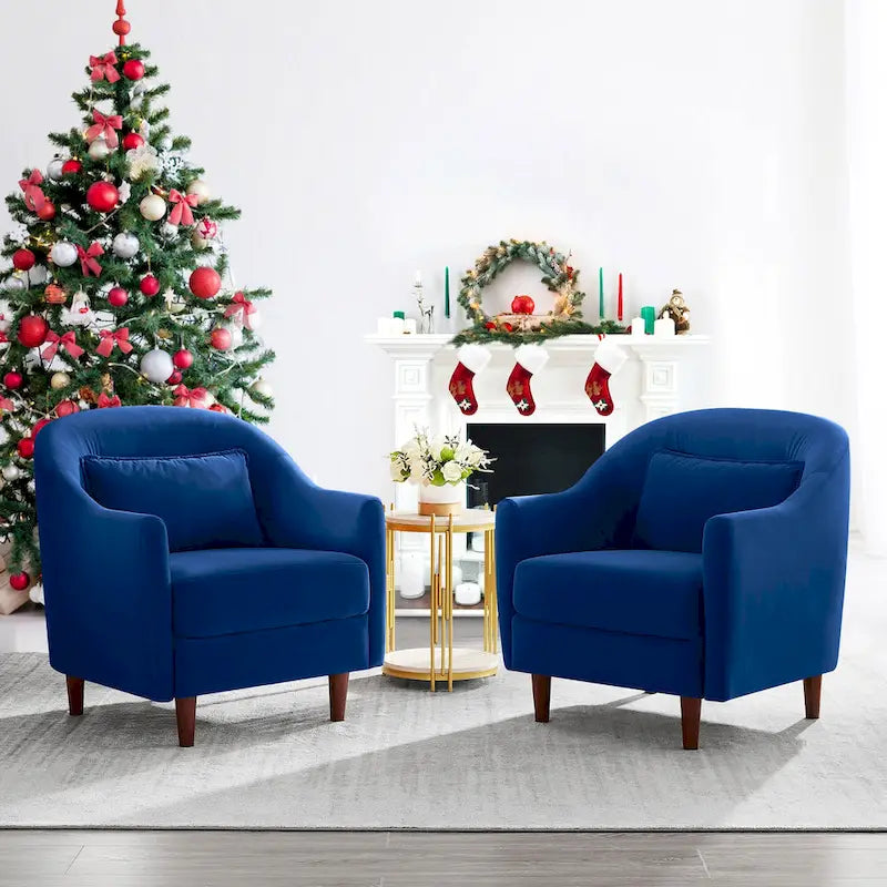 28.34W Lot de 2 fauteuils d'appoint, fauteuil barillet en velours avec pieds en bois massif