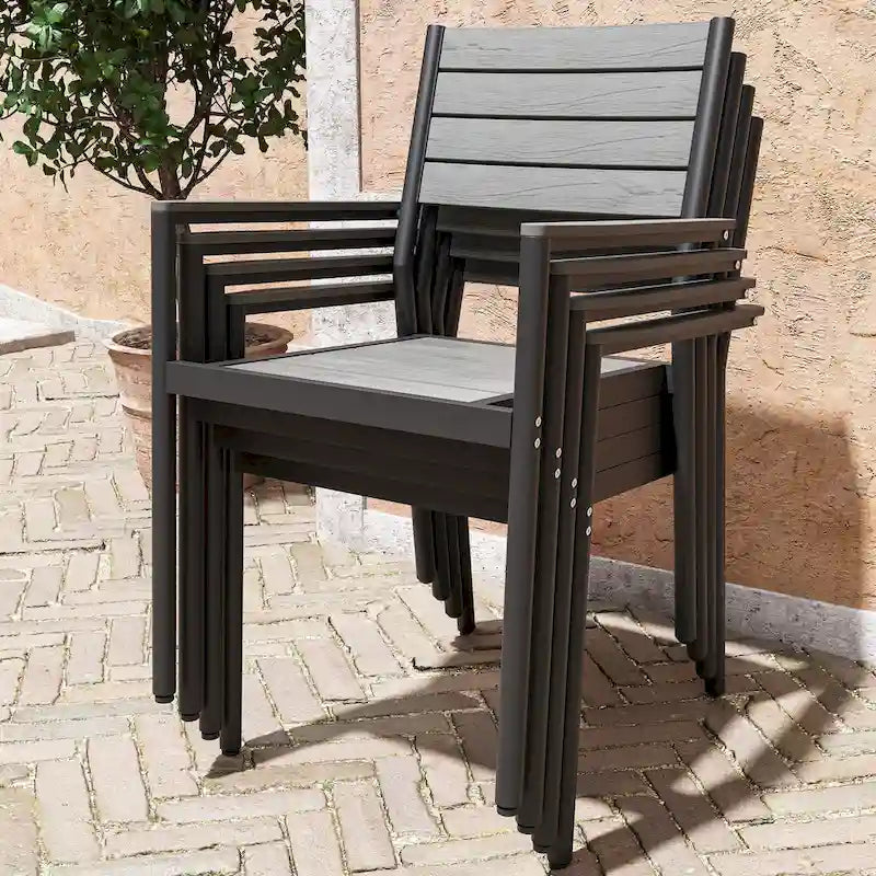Ensemble de salle à manger extérieur 5/7 pièces en aluminium avec chaises empilables et table extensible