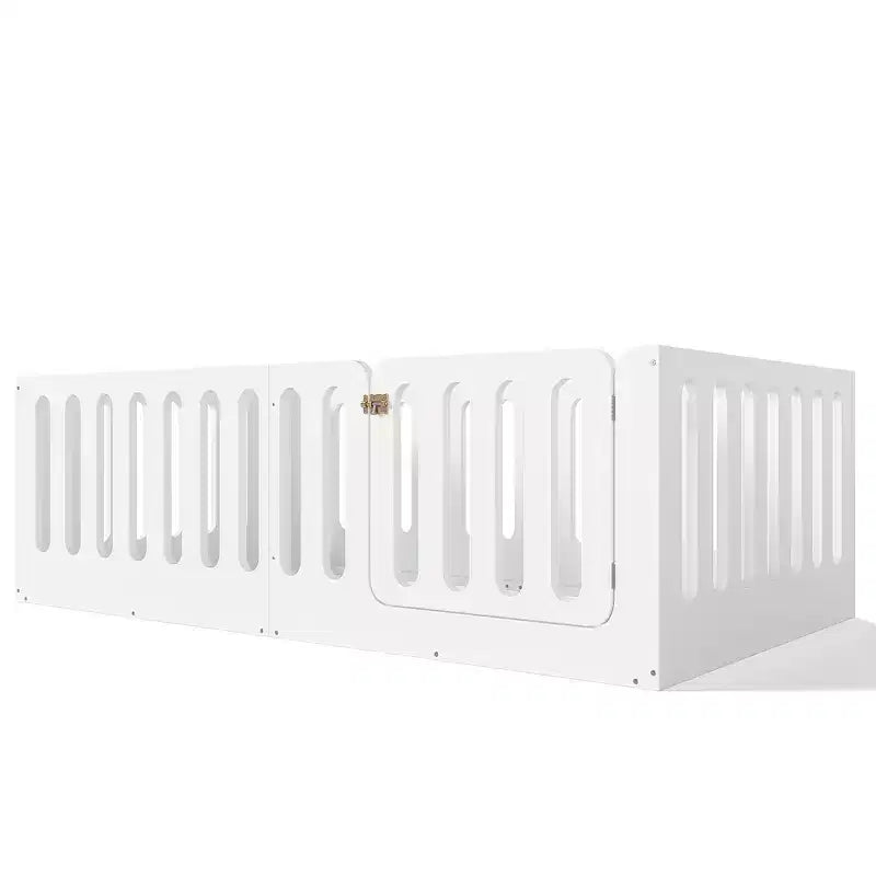 Lit Montessori Jumeau Blanc au Sol avec Barrières et Porte – Bois Massif, 1 Enfant