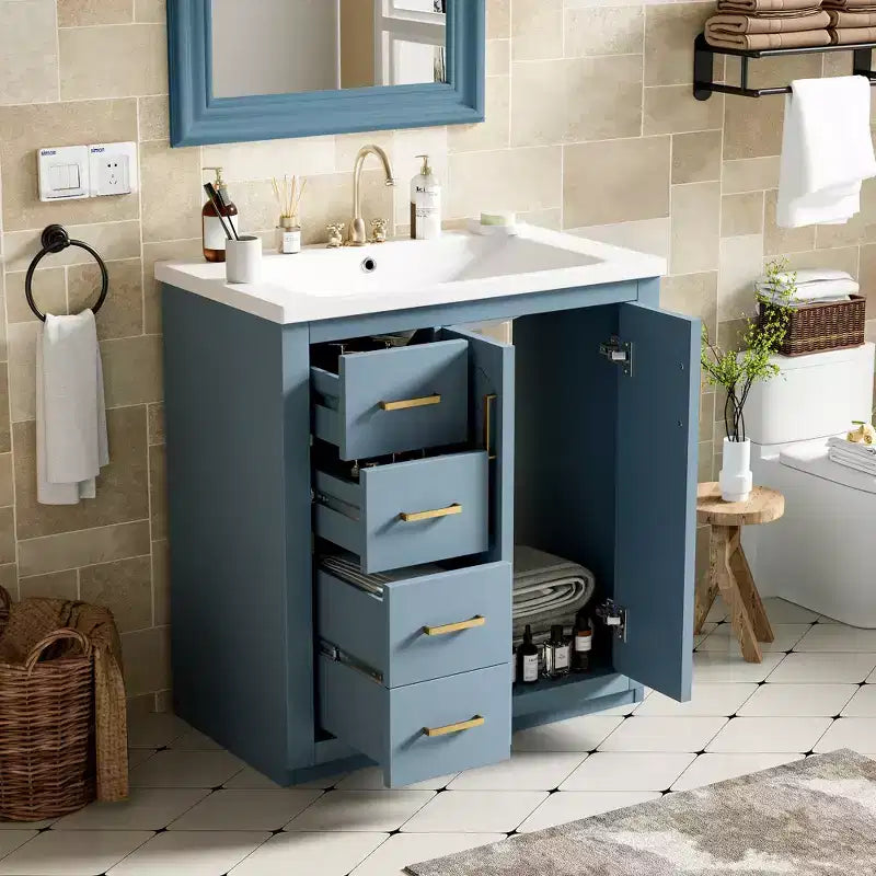 Meuble-lavabo simple de 30 po avec armoire et 3 tiroirs – Noir / Bleu / Vert / Indigo / Blanc