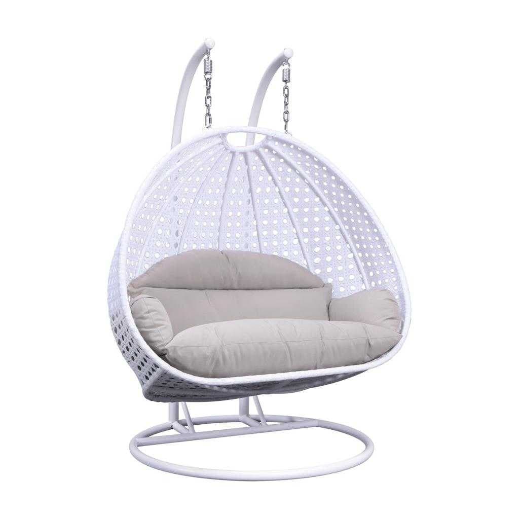 LeisureMod Fauteuil suspendu œuf 2 places avec support - Balançoire / hamac de patio en rotin osier pour extérieur/intérieur avec coussins