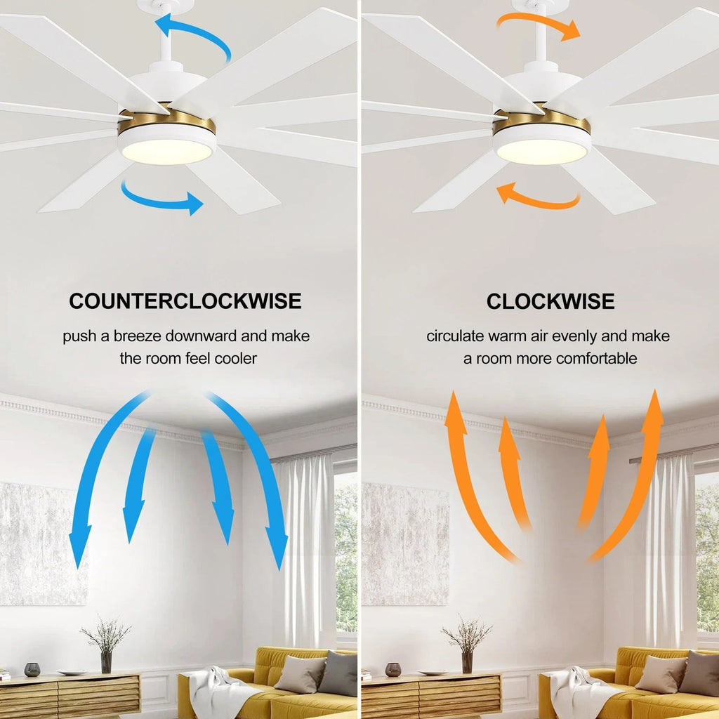 Ventilateur de plafond de 65 pouces à 8 pales noires avec lumière LED et télécommande