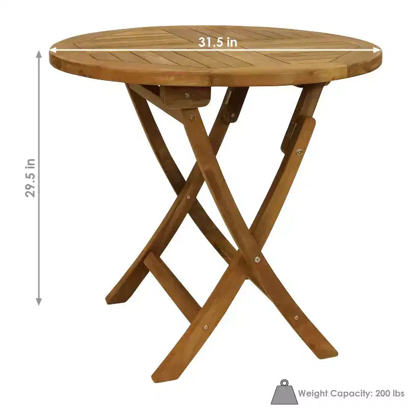 Table de salle à manger d'extérieur ronde Sunnydaze en bois de teck massif, finition teintée claire - 32 po - Brun clair