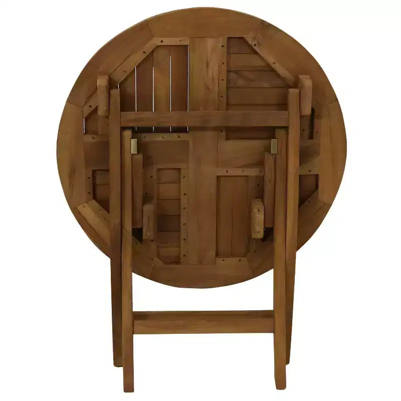 Table de salle à manger d'extérieur ronde Sunnydaze en bois de teck massif, finition teintée claire - 32 po - Brun clair