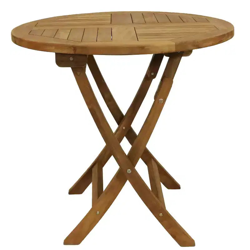 Table de salle à manger d'extérieur ronde Sunnydaze en bois de teck massif, finition teintée claire - 32 po - Brun clair