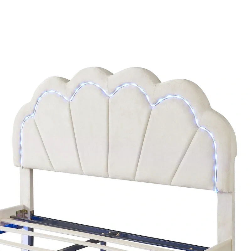 Ensembles de chambre à coucher 2 pièces – Lit plateforme double avec LED et pouf de rangement
