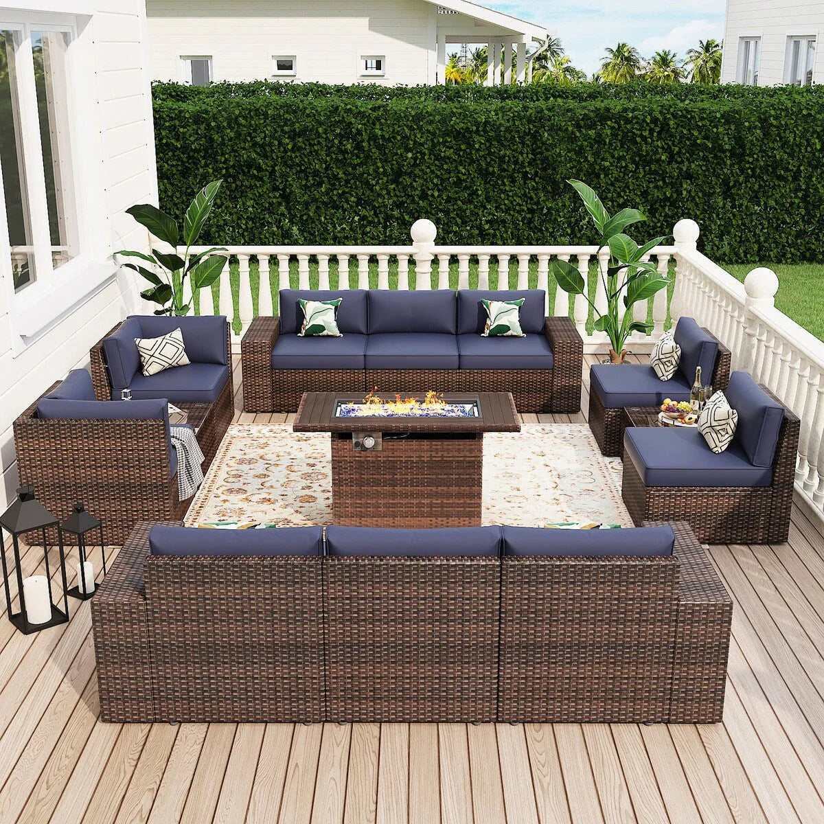Ensemble de mobilier de jardin 13 pièces avec table brasero de 44 pouces
