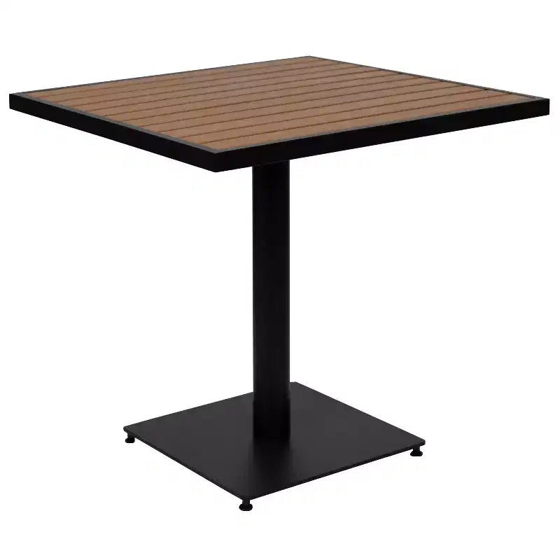 Flash Furniture Outdoor Patio Bistro Dining Table with Faux Teak Poly Slats, 30 Square