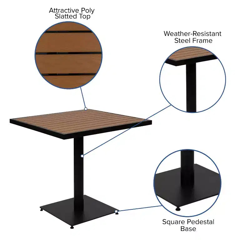 Flash Furniture Table de bistrot carrée de 30 po pour terrasse extérieure avec lattes en poly imitation teck