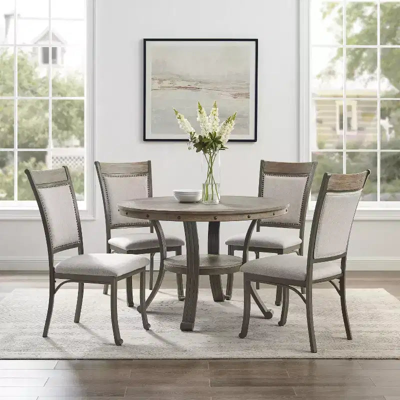 Round Dining Table - MDF Top with Powder-Coated Metal Frame, Seats 4