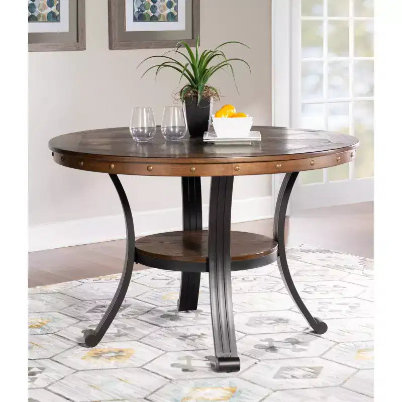 Round Dining Table - MDF Top with Powder-Coated Metal Frame, Seats 4