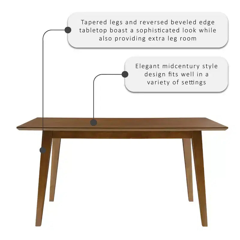 Clara Rectangular Dining Table - Rubberwood with Wood Veneer Top, Seats 6