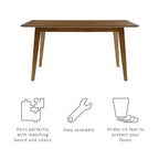 Clara Rectangular Dining Table - Rubberwood with Wood Veneer Top, Seats 6