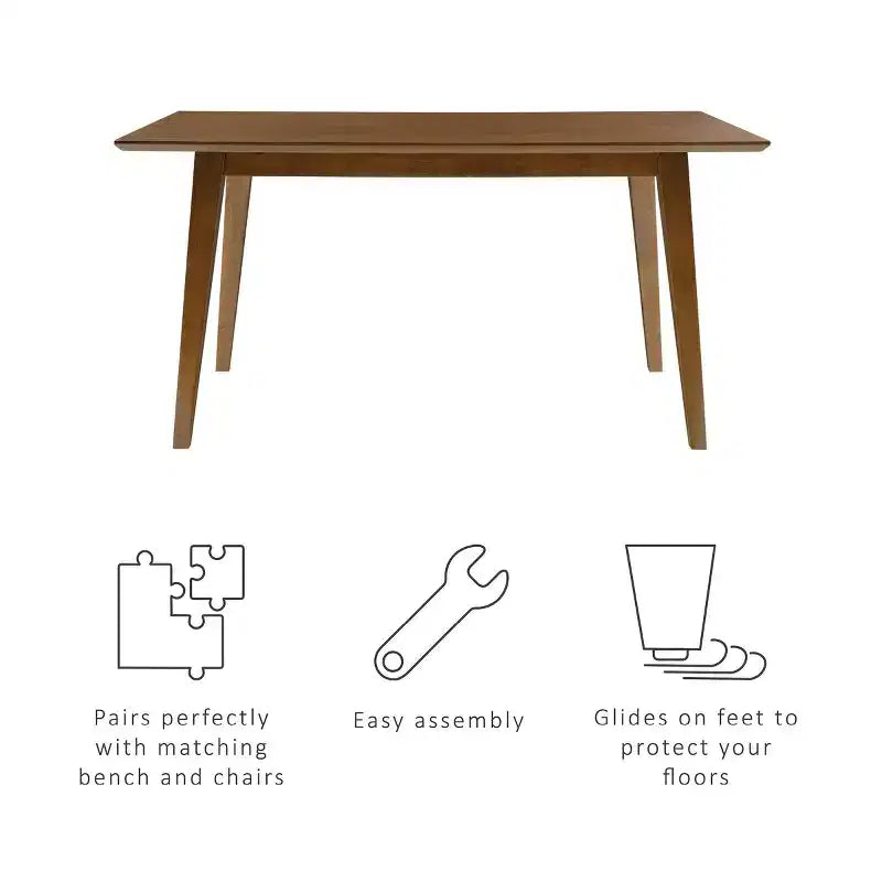 Clara Rectangular Dining Table - Rubberwood with Wood Veneer Top, Seats 6