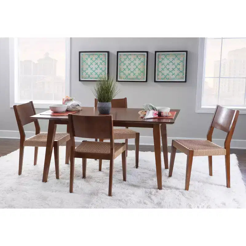 Clara Rectangular Dining Table - Rubberwood with Wood Veneer Top, Seats 6