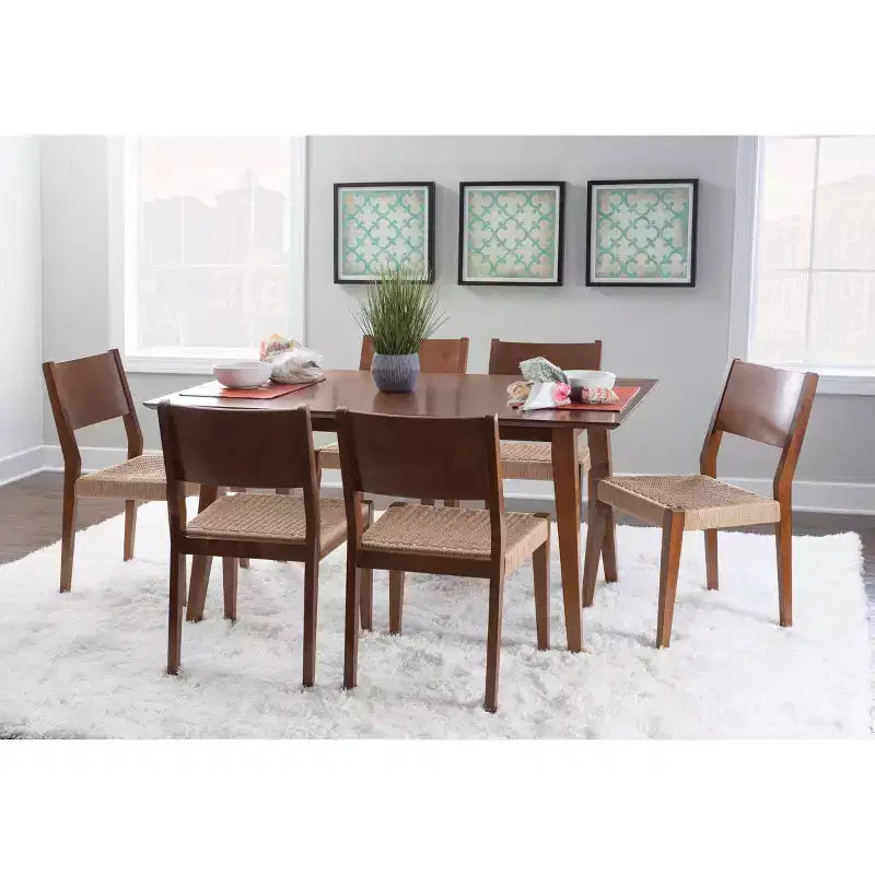 Clara Rectangular Dining Table - Rubberwood with Wood Veneer Top, Seats 6