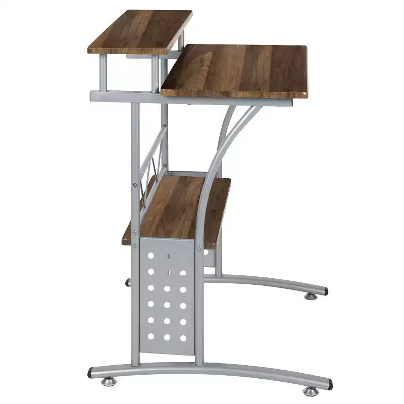 28" Computer Desk with Top and Lower Storage Shelves - Perforated Steel Frame, 110 lb Capacity