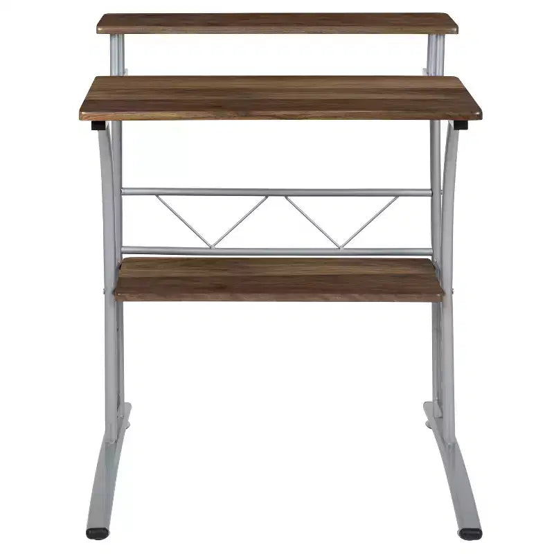 28" Computer Desk with Top and Lower Storage Shelves - Perforated Steel Frame, 110 lb Capacity