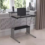 28" Computer Desk with Top and Lower Storage Shelves - Perforated Steel Frame, 110 lb Capacity