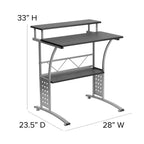 28" Computer Desk with Top and Lower Storage Shelves - Perforated Steel Frame, 110 lb Capacity
