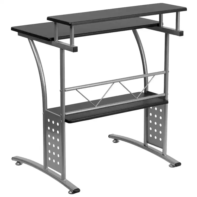 28" Computer Desk with Top and Lower Storage Shelves - Perforated Steel Frame, 110 lb Capacity