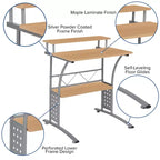 28" Computer Desk with Top and Lower Storage Shelves - Perforated Steel Frame, 110 lb Capacity