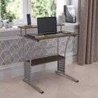28" Computer Desk with Top and Lower Storage Shelves - Perforated Steel Frame, 110 lb Capacity
