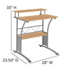 28" Computer Desk with Top and Lower Storage Shelves - Perforated Steel Frame, 110 lb Capacity