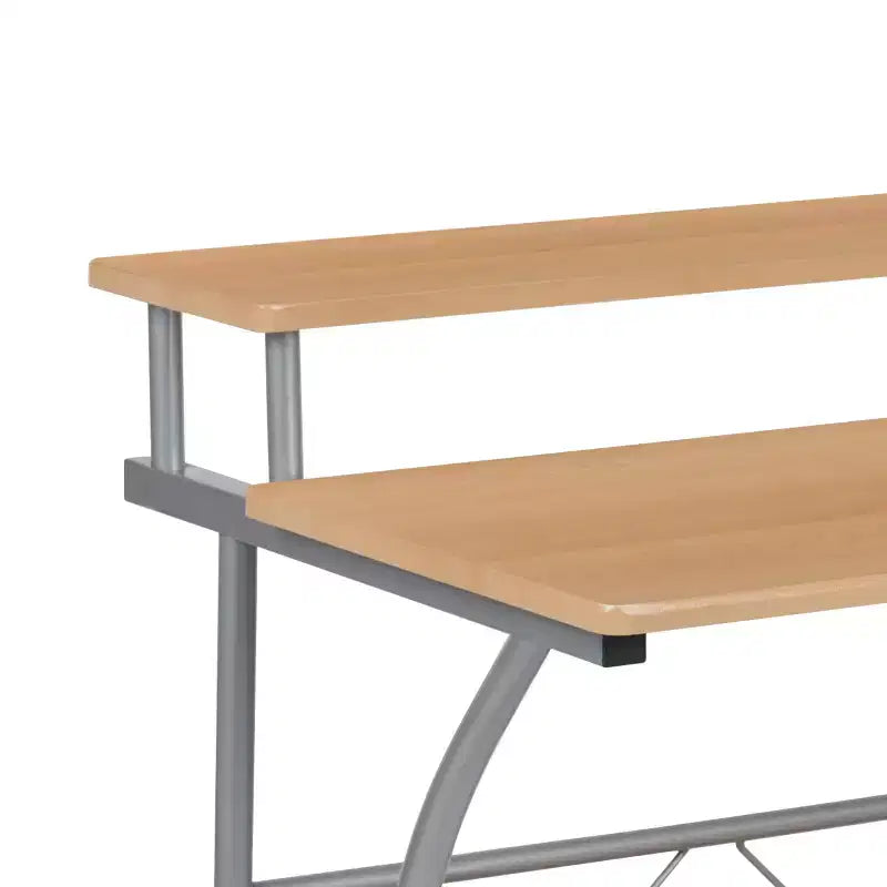 28" Computer Desk with Top and Lower Storage Shelves - Perforated Steel Frame, 110 lb Capacity