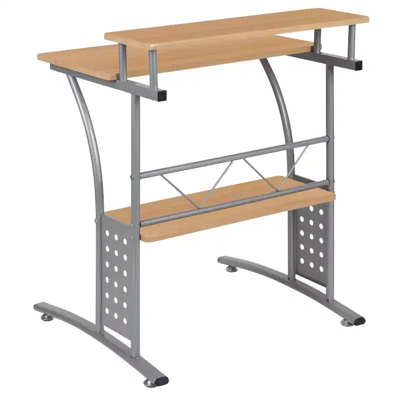 28" Computer Desk with Top and Lower Storage Shelves - Perforated Steel Frame, 110 lb Capacity