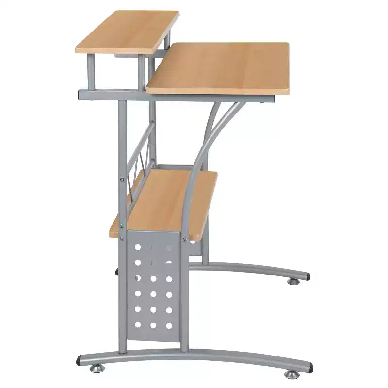28" Computer Desk with Top and Lower Storage Shelves - Perforated Steel Frame, 110 lb Capacity