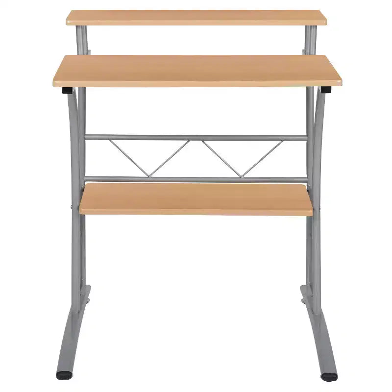 28" Computer Desk with Top and Lower Storage Shelves - Perforated Steel Frame, 110 lb Capacity