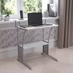 28" Computer Desk with Top and Lower Storage Shelves - Perforated Steel Frame, 110 lb Capacity