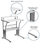 28" Computer Desk with Top and Lower Storage Shelves - Perforated Steel Frame, 110 lb Capacity