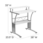 28" Computer Desk with Top and Lower Storage Shelves - Perforated Steel Frame, 110 lb Capacity