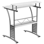 28" Computer Desk with Top and Lower Storage Shelves - Perforated Steel Frame, 110 lb Capacity