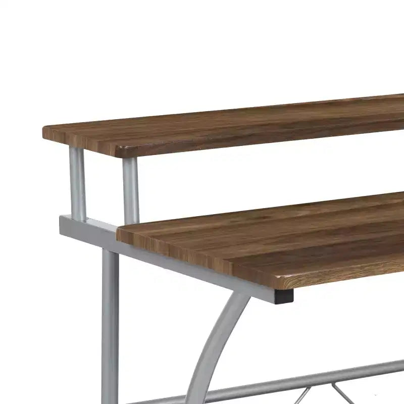 28" Computer Desk with Top and Lower Storage Shelves - Perforated Steel Frame, 110 lb Capacity