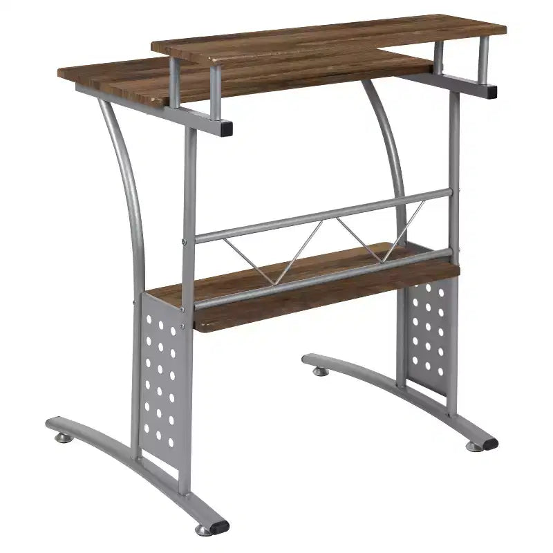 28" Computer Desk with Top and Lower Storage Shelves - Perforated Steel Frame, 110 lb Capacity