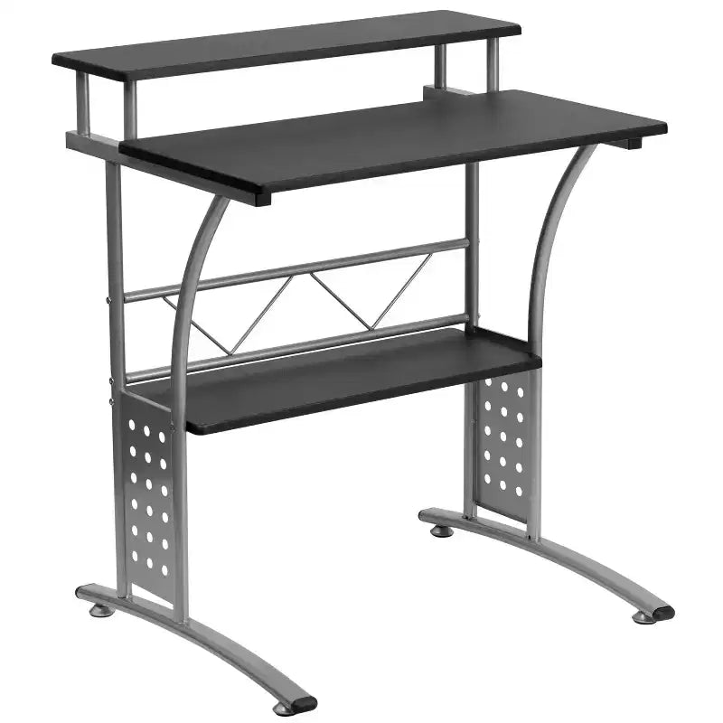 28" Computer Desk with Top and Lower Storage Shelves - Perforated Steel Frame, 110 lb Capacity