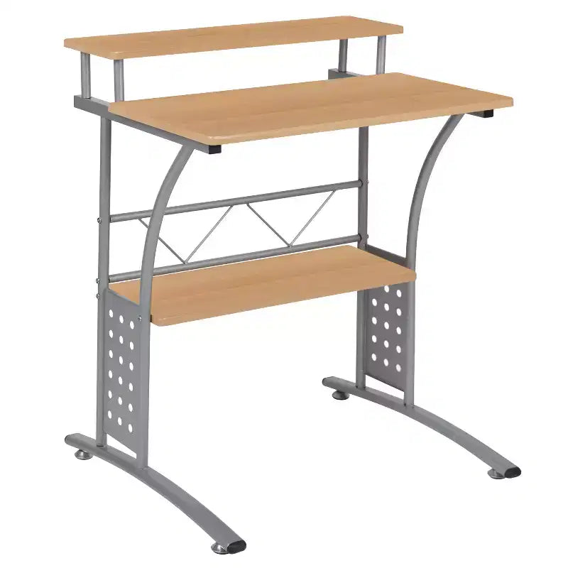 28" Computer Desk with Top and Lower Storage Shelves - Perforated Steel Frame, 110 lb Capacity