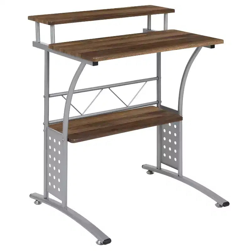 28" Computer Desk with Top and Lower Storage Shelves - Perforated Steel Frame, 110 lb Capacity