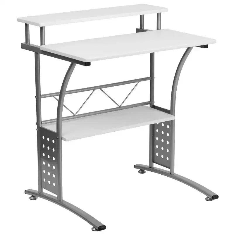 28" Computer Desk with Top and Lower Storage Shelves - Perforated Steel Frame, 110 lb Capacity