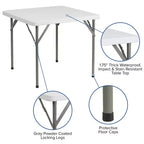 34.25" Square Plastic Folding Table with Carrying Handle - Granite White, 220 lb Capacity