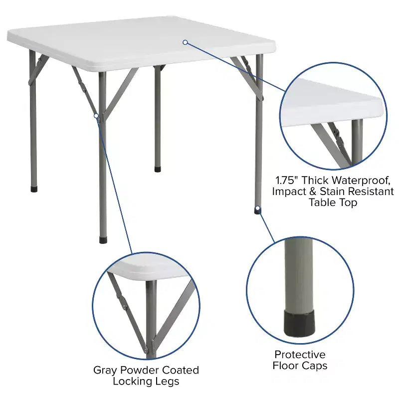 34.25" Square Plastic Folding Table with Carrying Handle - Granite White, 220 lb Capacity