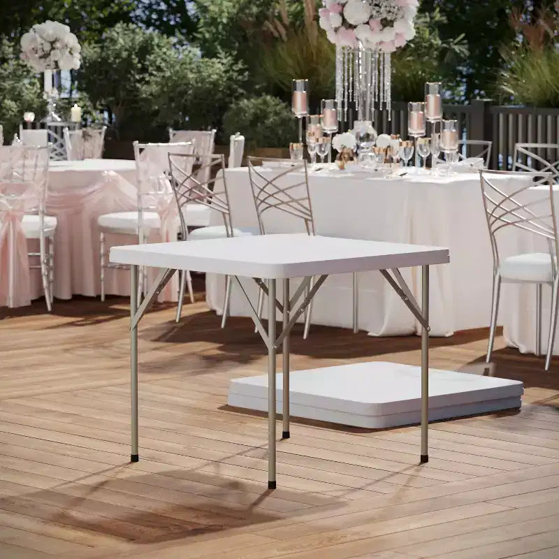 34.25" Square Plastic Folding Table with Carrying Handle - Granite White, 220 lb Capacity