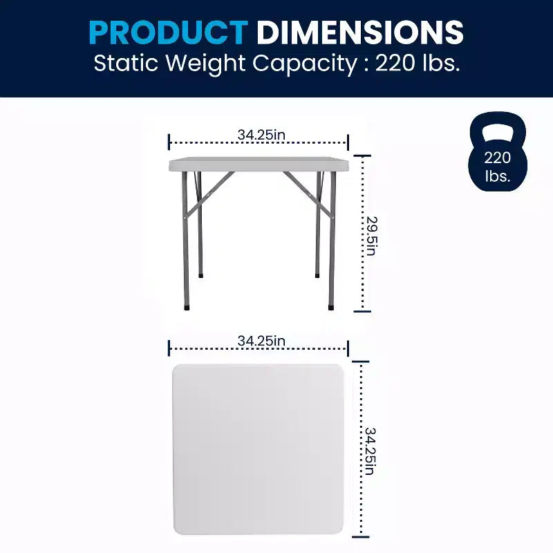 34.25" Square Plastic Folding Table with Carrying Handle - Granite White, 220 lb Capacity