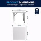 34.25" Square Plastic Folding Table with Carrying Handle - Granite White, 220 lb Capacity